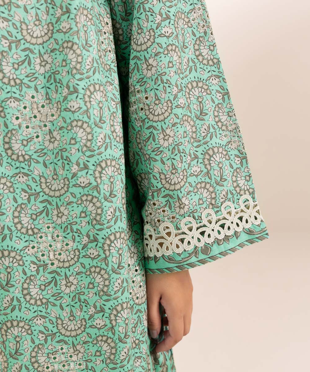 Women's Unstitched Dobby Green Embroidered 2 Piece Suit