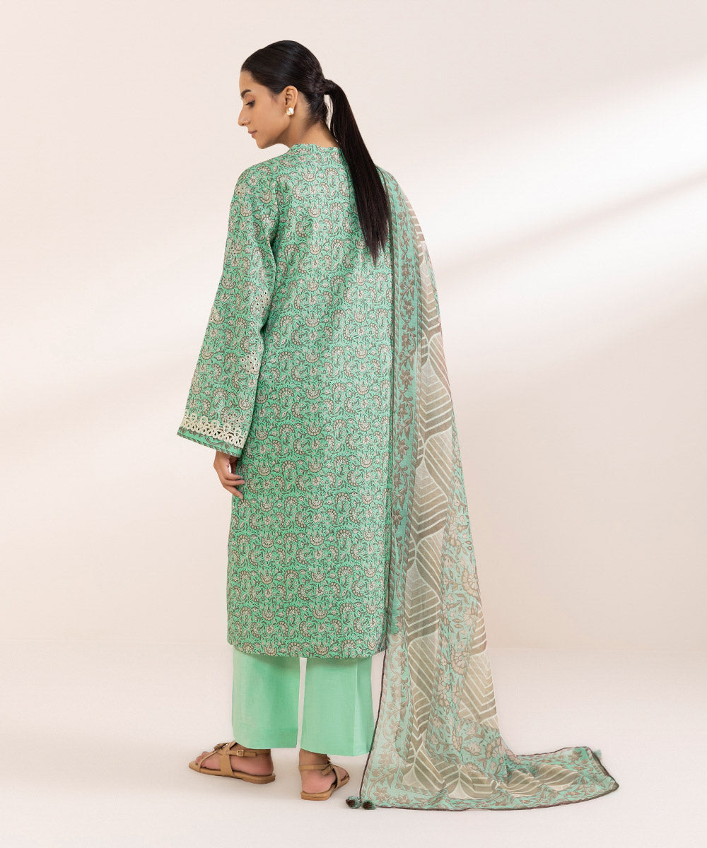 Women's Unstitched Dobby Green Embroidered 2 Piece Suit