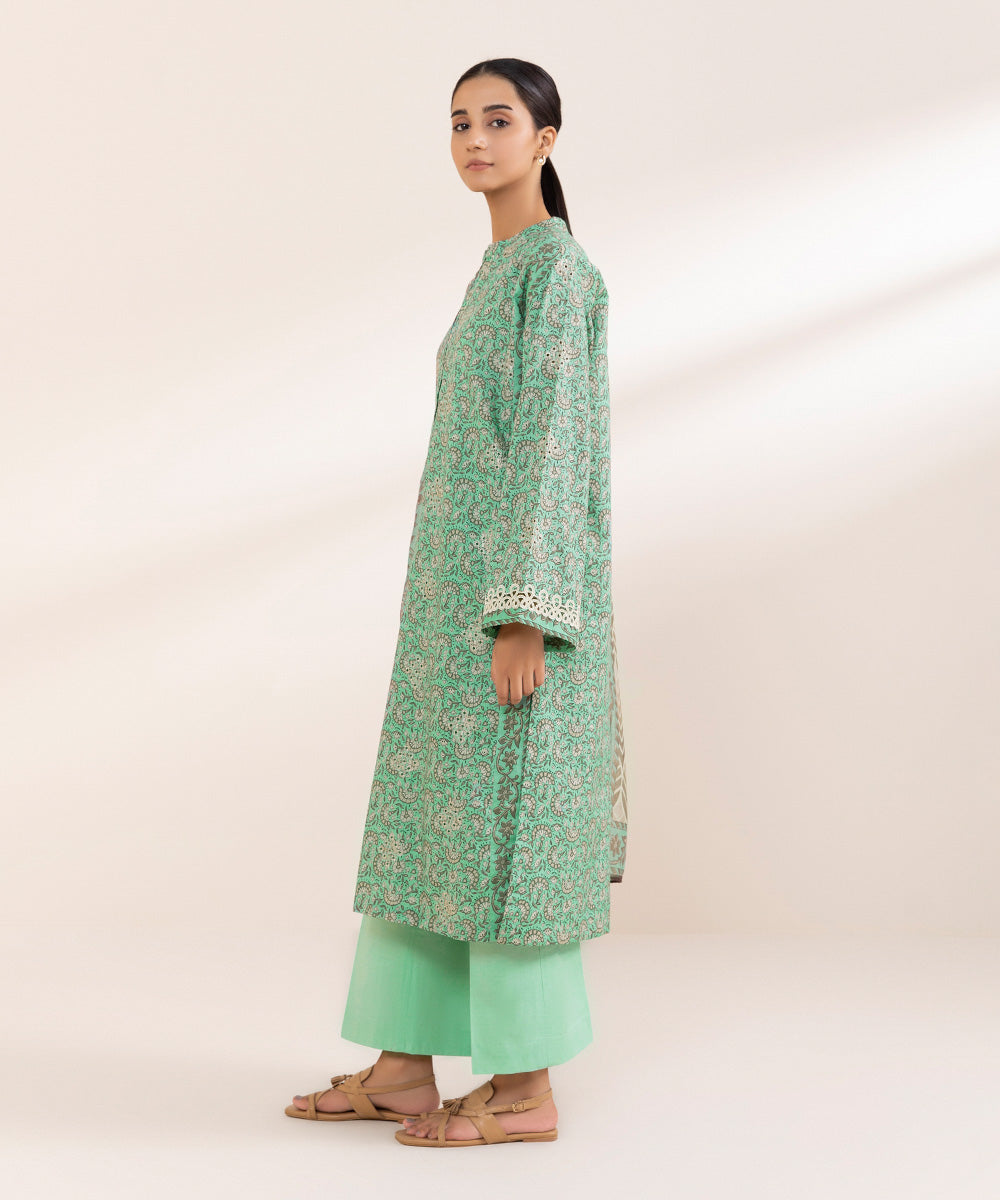 Women's Unstitched Dobby Green Embroidered 2 Piece Suit