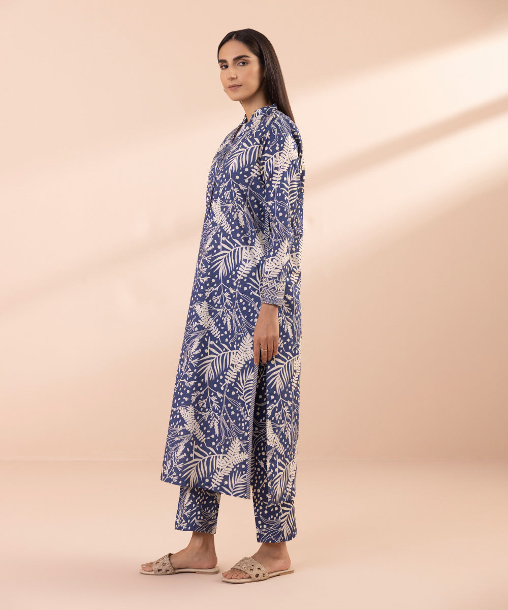 Women's Unstitched Lawn Printed Blue 2 Piece Suit