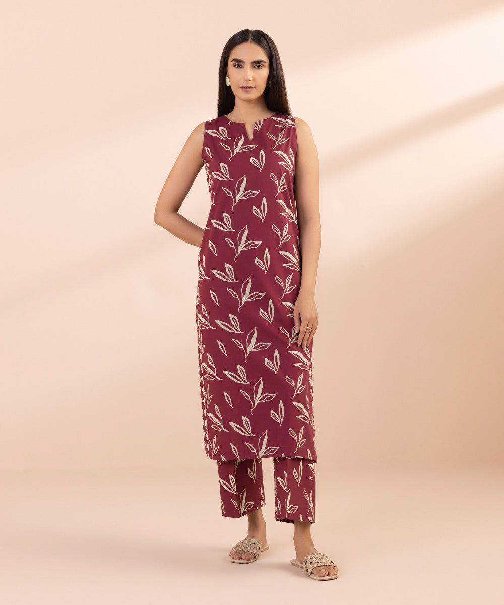 Women's Unstitched Lawn Printed Red 2 Piece Suit