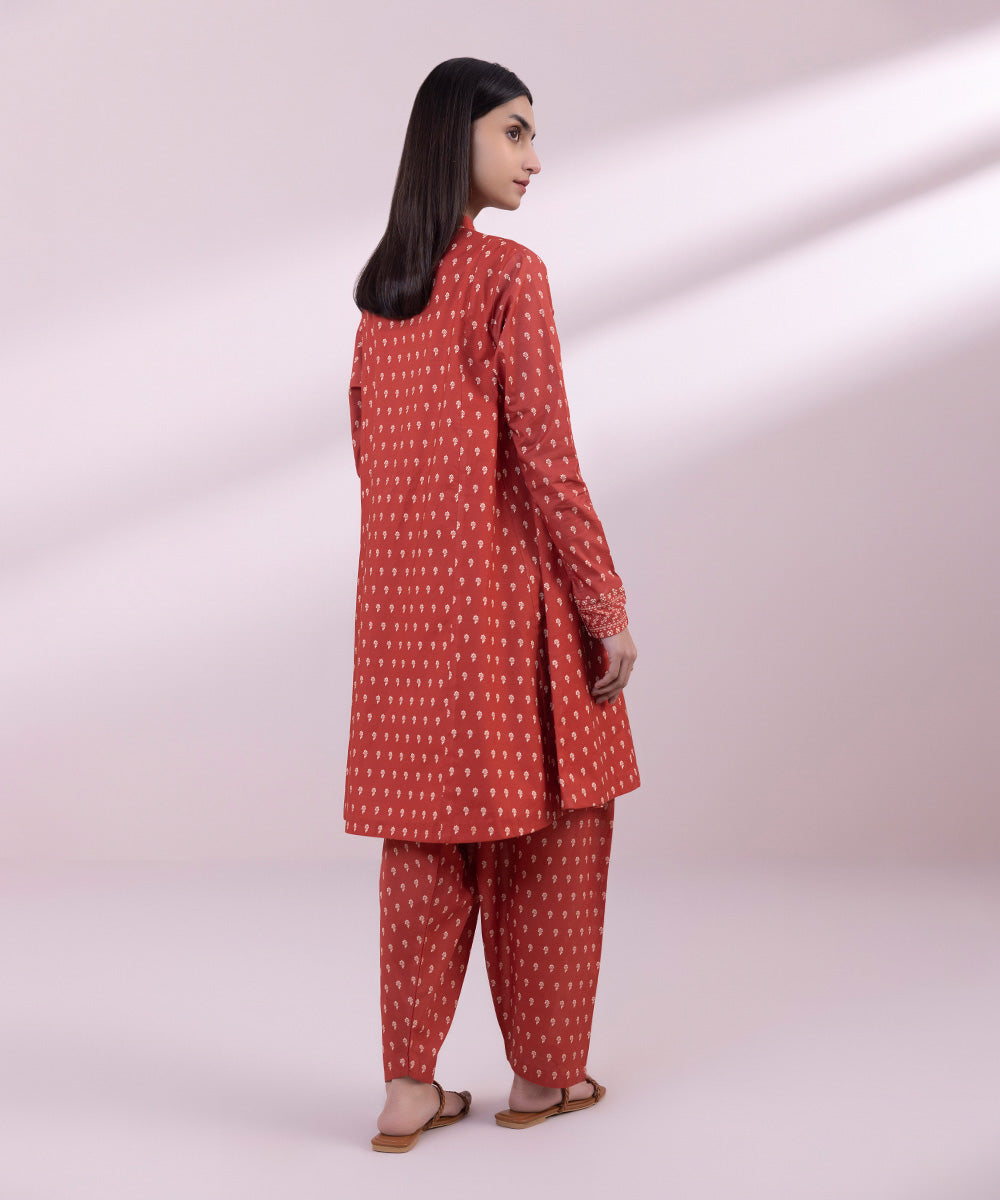 Women's Unstitched Lawn Printed Red 2 Piece Suit