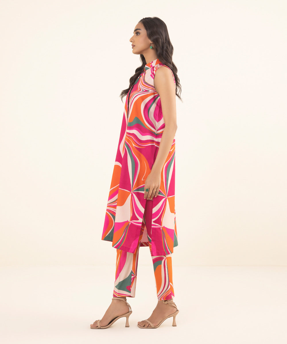 Women's Intermix Unstitched Linen Multi 2 Piece Suit