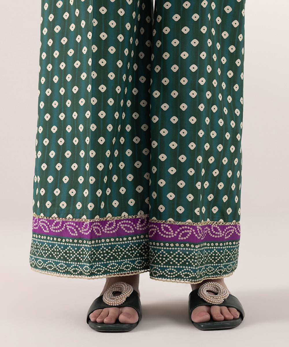 Women's Pret Cambric Printed Green Culottes