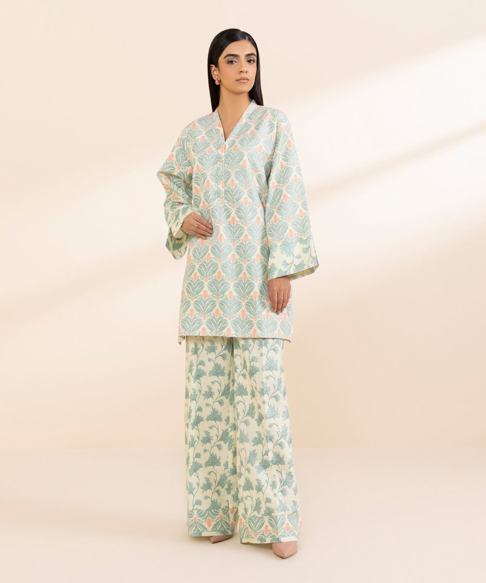 Women's Unstitched Light Khaddar Printed Blue 2 Piece Suit