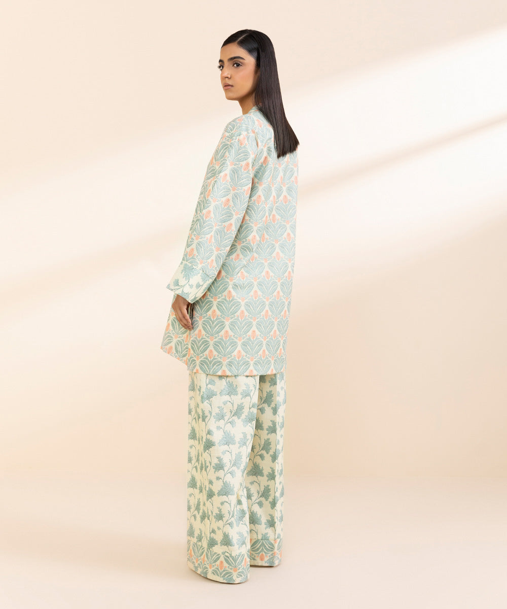 Women's Unstitched Light Khaddar Printed Blue 2 Piece Suit