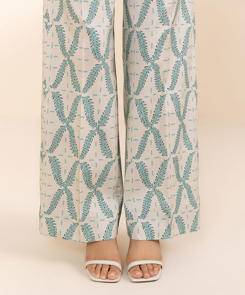 Women's Unstitched Printed Linen Blue 2 Piece Suit