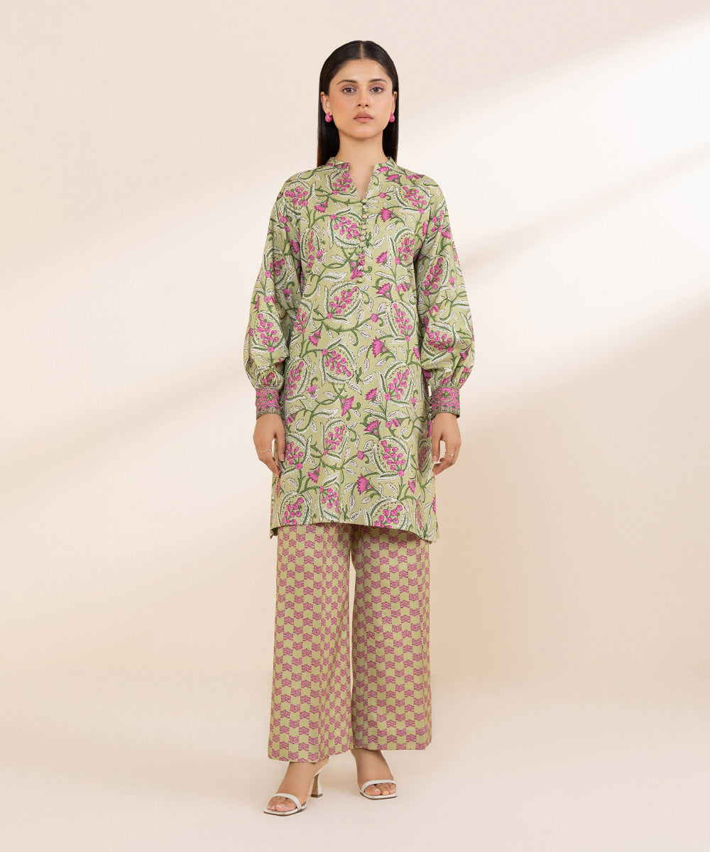 Women's Unstitched Printed Linen Multi 2 Piece Suit