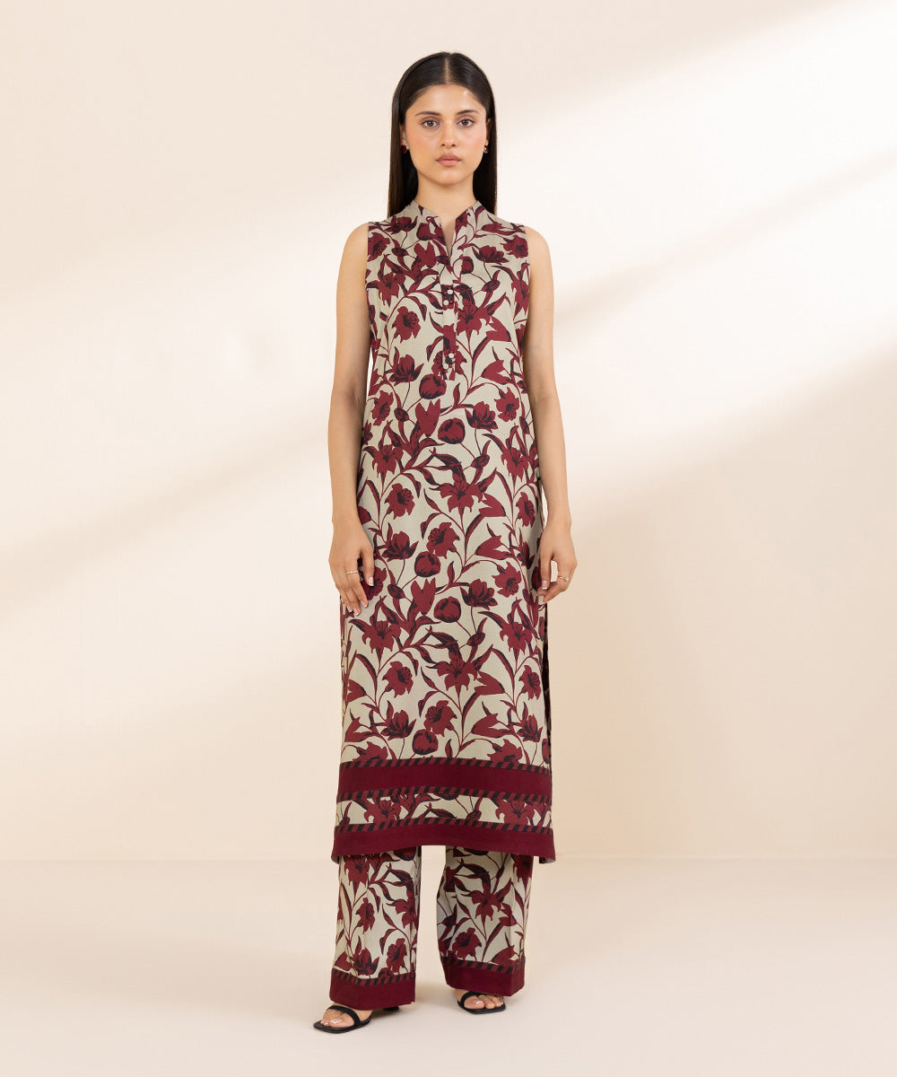 Women's Unstitched Printed Linen Multi 2 Piece Suit