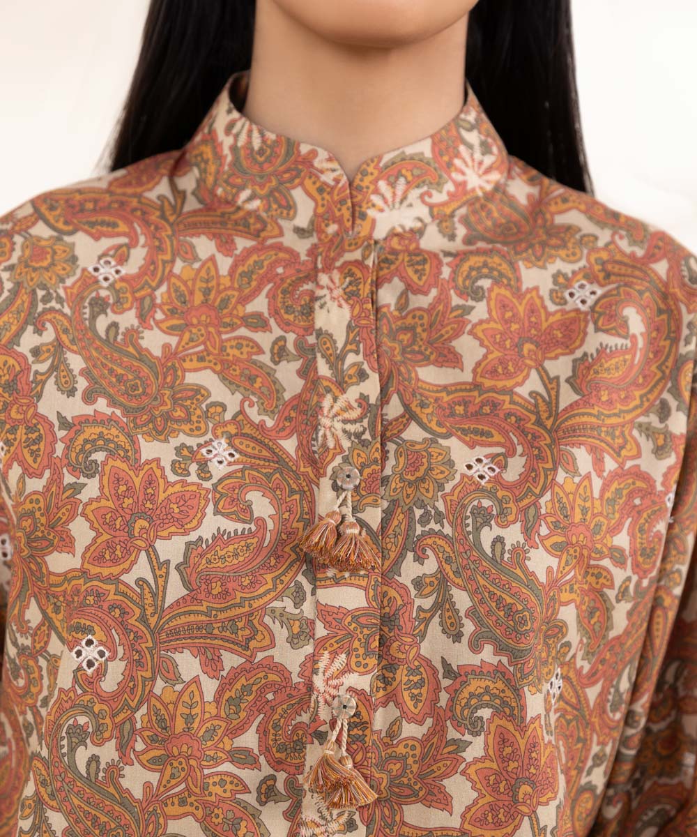 Women's Unstitched Embroidered Multicolour Cambric Shirt and Trousers