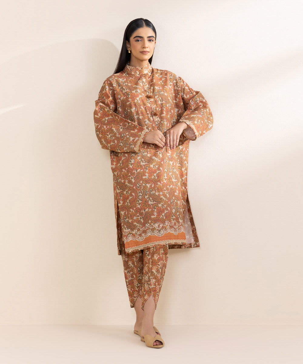 Women's Unstitched Embroidered Multicolour Cambric Shirt and Trousers