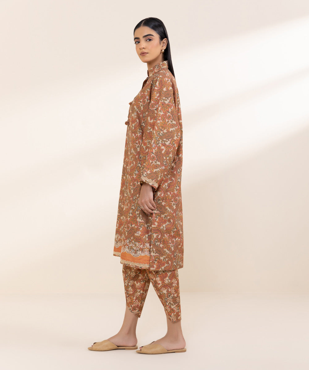 Women's Unstitched Embroidered Multicolour Cambric Shirt and Trousers