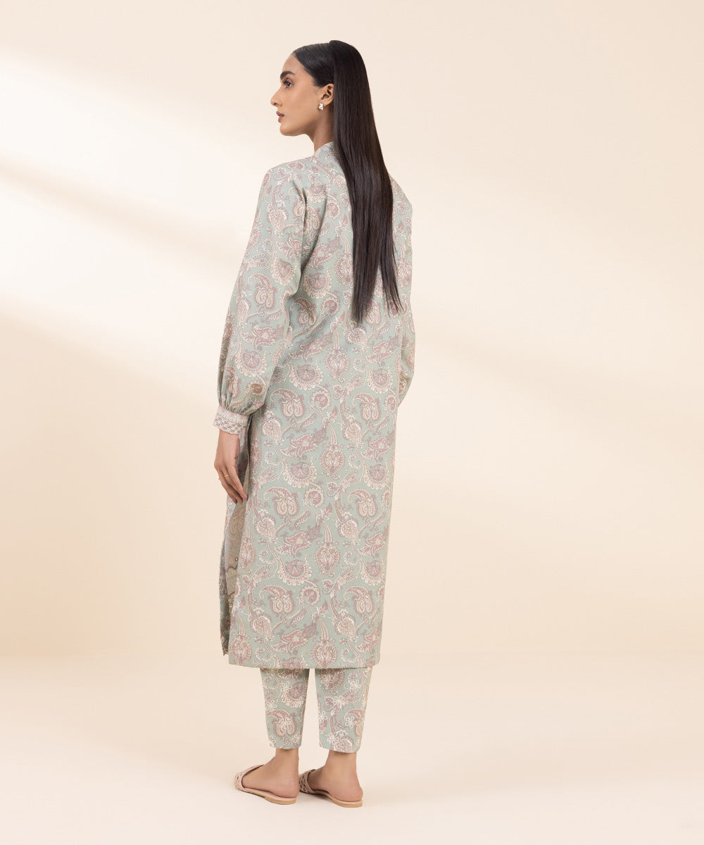 Women's Unstitched Embroidered Laurel Green Cambric Shirt and Trousers