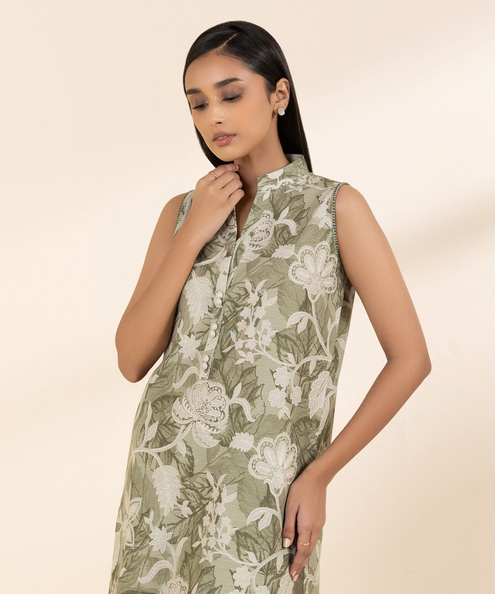 Women's Unstitched Khaddar Green Printed 2 Piece Suit