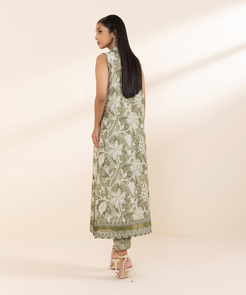 Women's Unstitched Khaddar Green Printed 2 Piece Suit