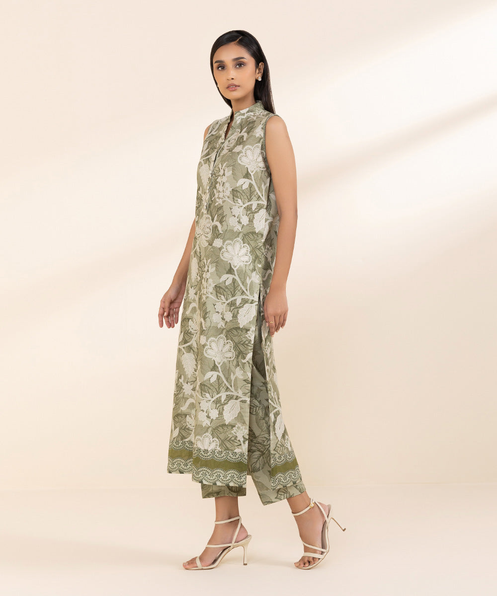 Women's Unstitched Khaddar Green Printed 2 Piece Suit