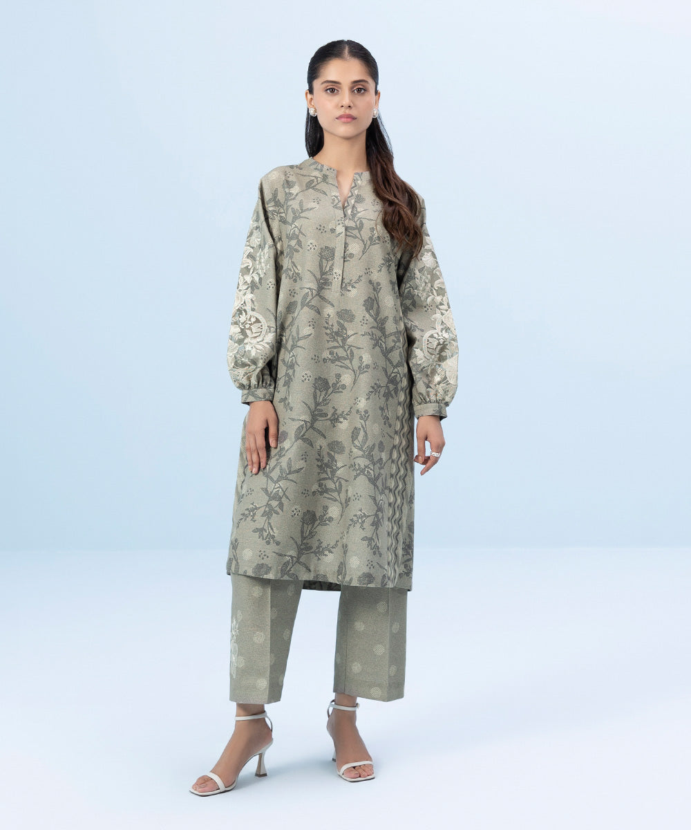 Women's Winter Unstitched Embroidered Khaddar Grey 2 Piece Suit