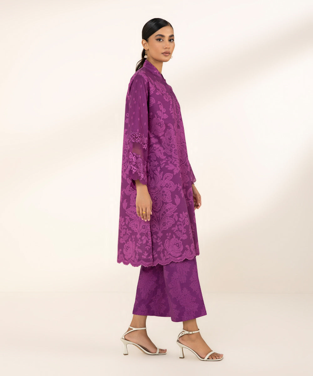 Women's Unstitched Lawn Printed Embroidered Purple 2 Piece Suit