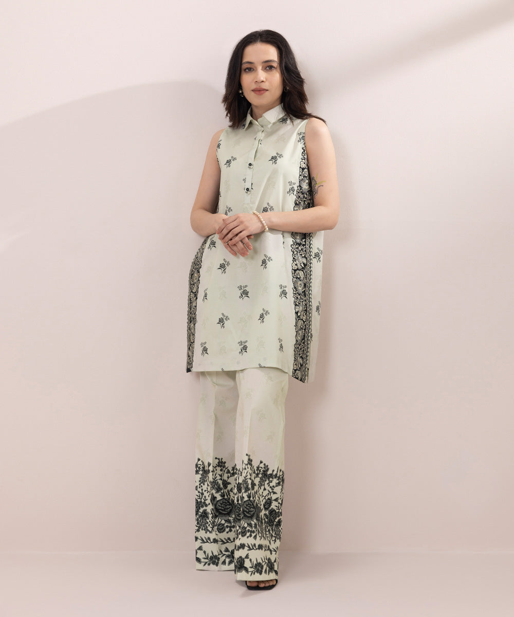 Women's Unstitched Lawn Embroidered Off White 2 Piece Suit