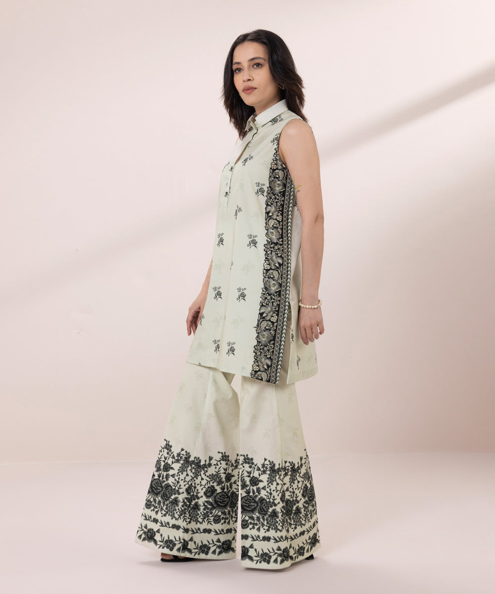 Women's Unstitched Lawn Embroidered Off White 2 Piece Suit