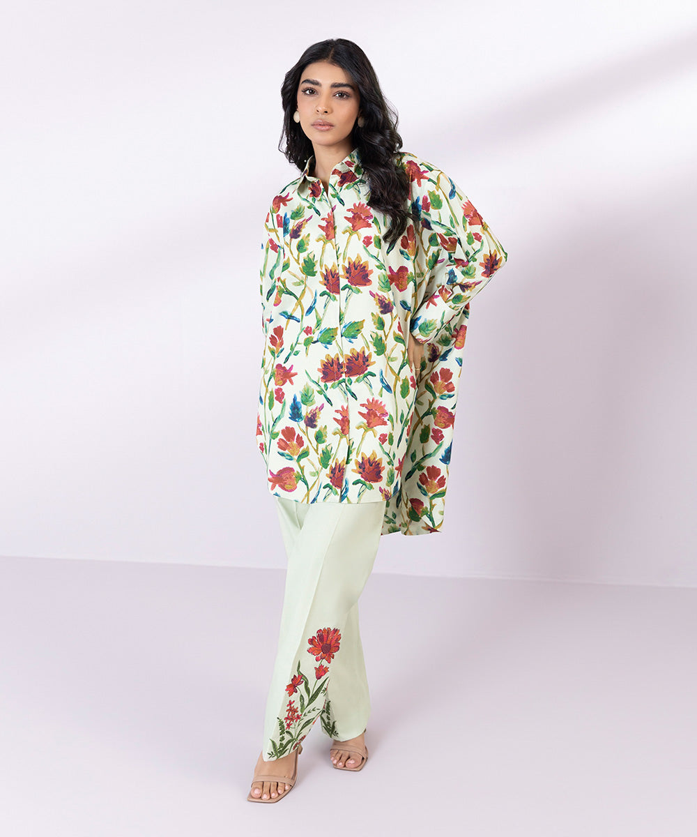 Women's Unstitched Lawn Embroidered off white 2 Piece Suit