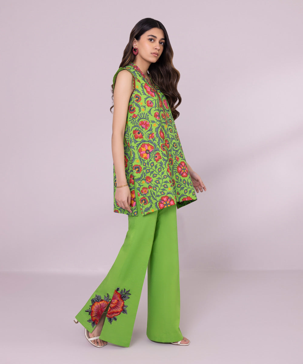 Women's Unstitched Lawn Embroidered Forest Green 2 Piece Suit