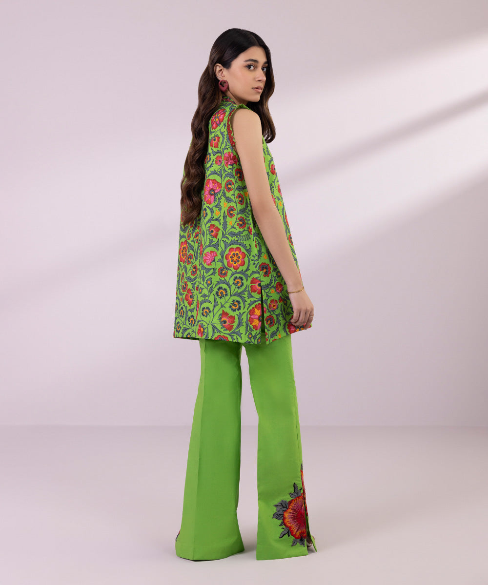 Women's Unstitched Lawn Embroidered Forest Green 2 Piece Suit