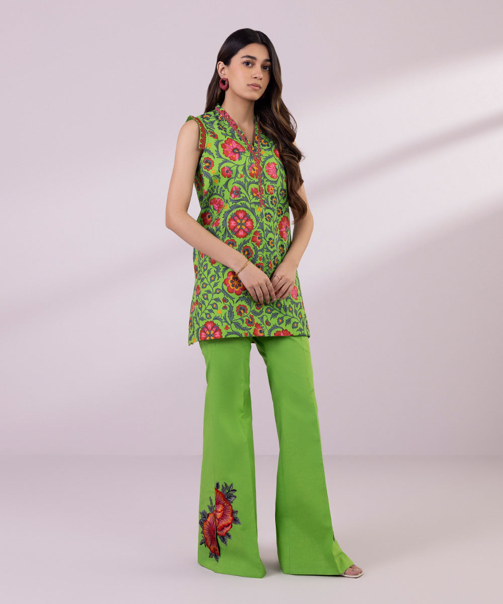 Women's Unstitched Lawn Embroidered Forest Green 2 Piece Suit