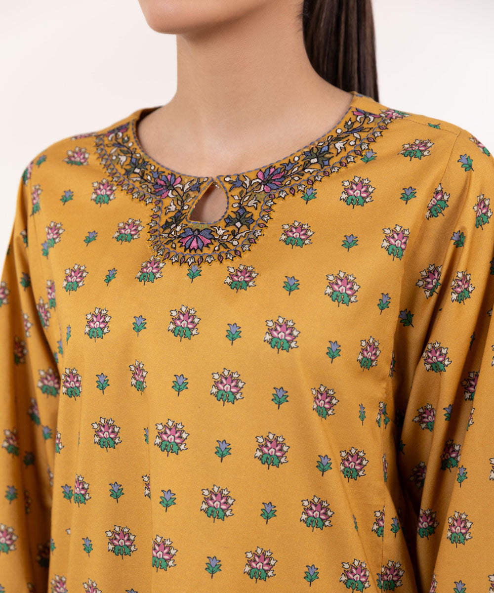 Women's Unstitched Lawn Embroidered Yellow 2 Piece Suit