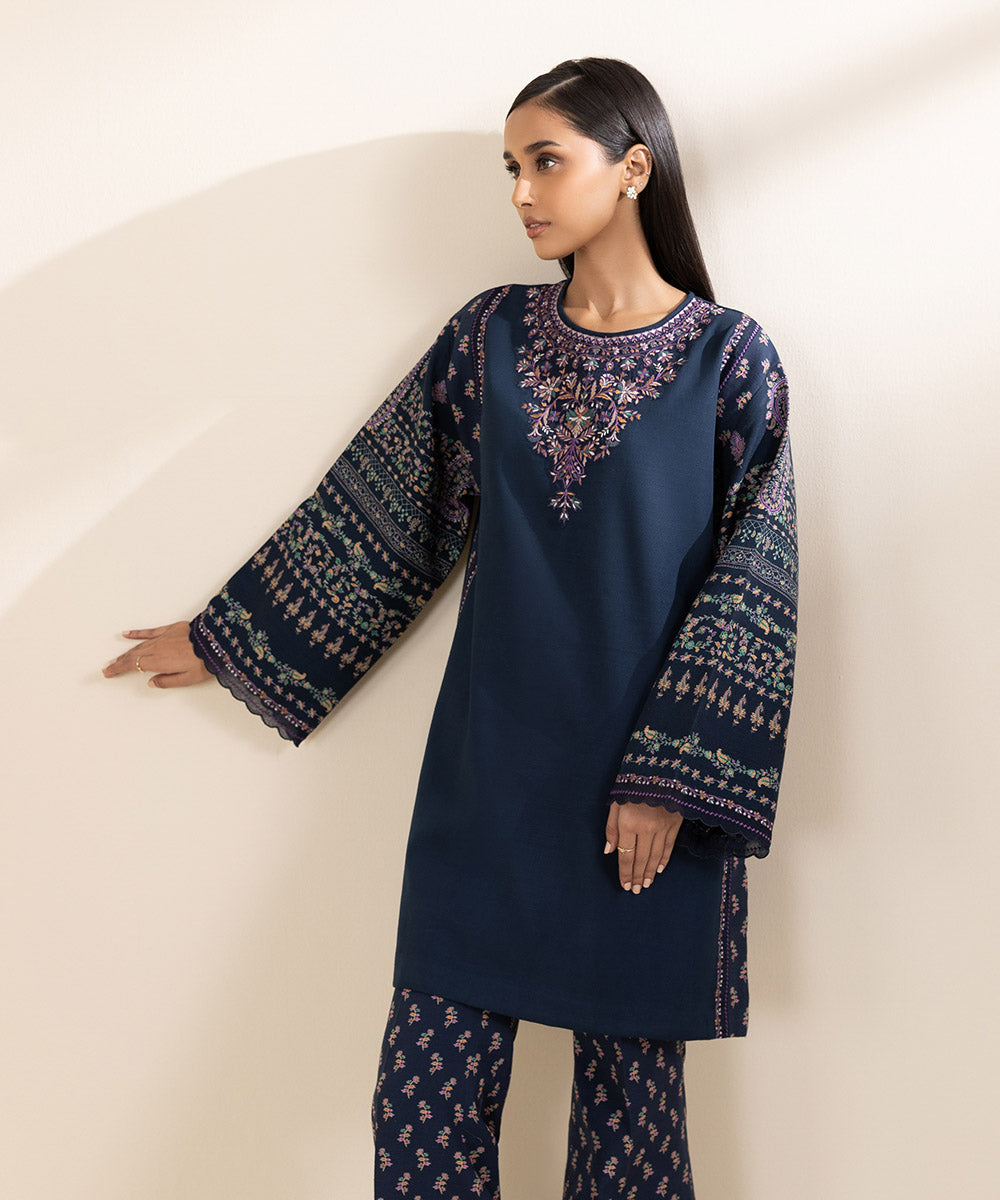 2 Piece - Embroidered Light Khaddar Suit