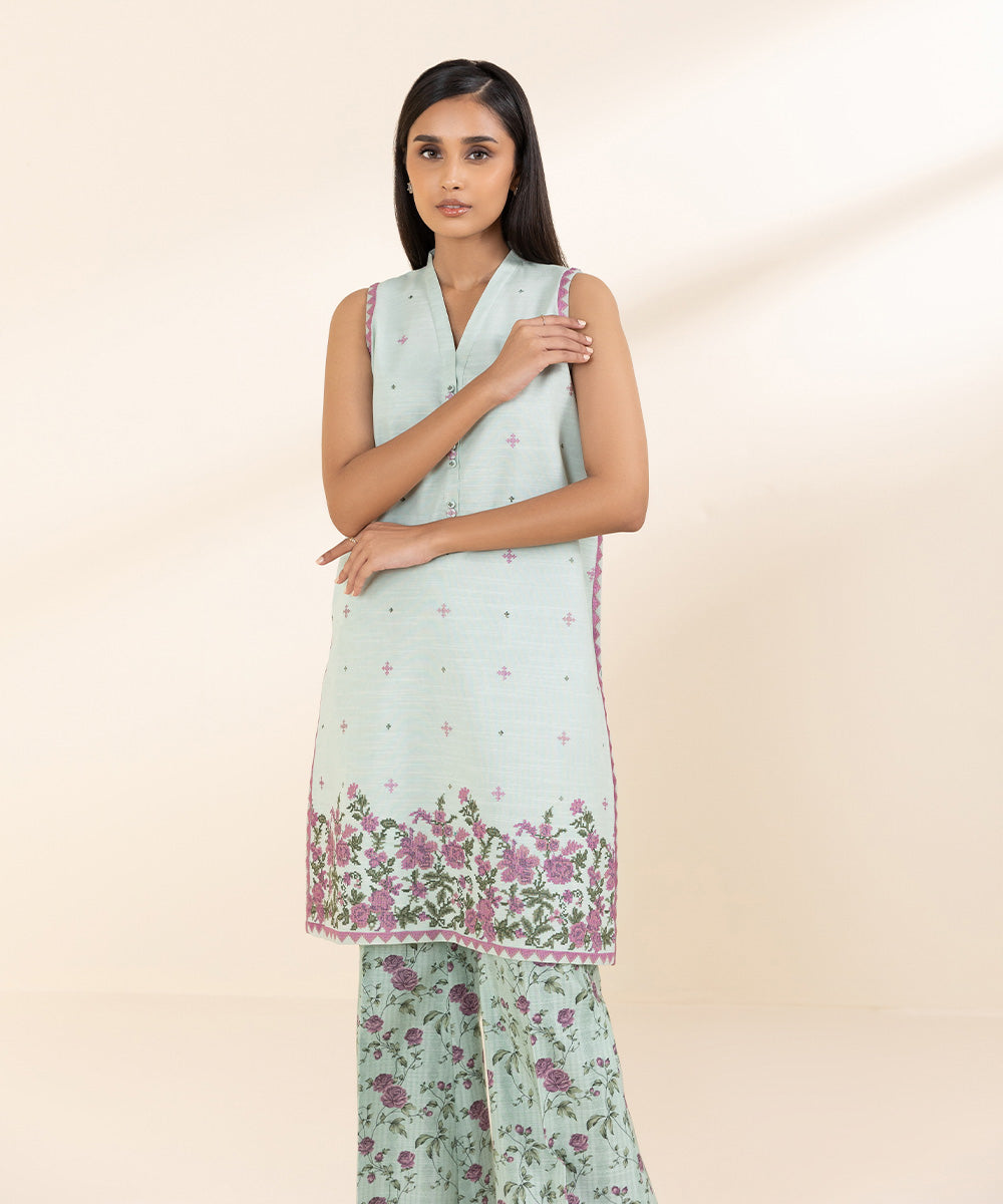 Women's Unstitched Khaddar Blue Embroidered 2 Piece Suit