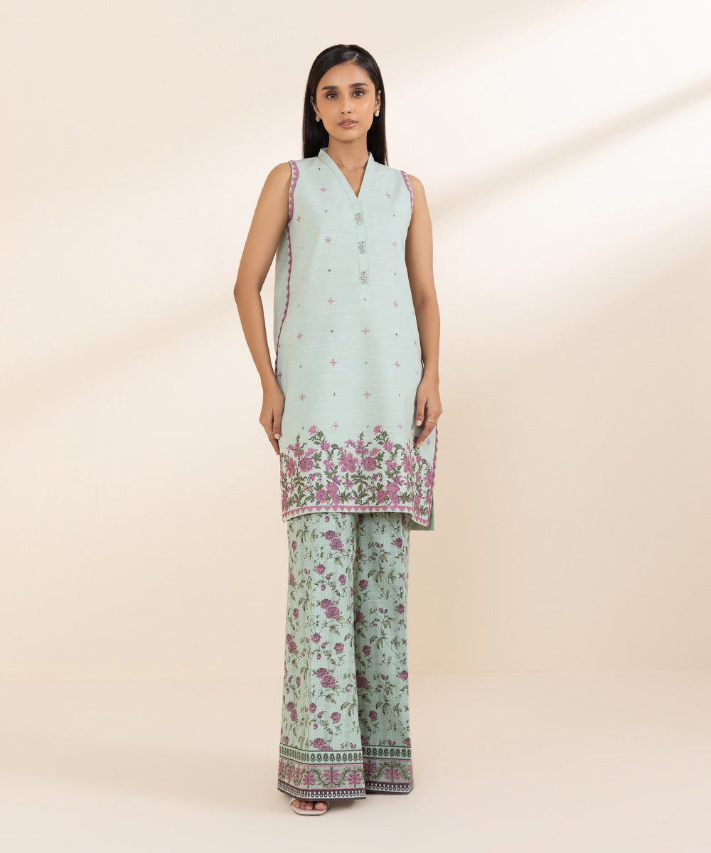 Women's Unstitched Khaddar Blue Embroidered 2 Piece Suit