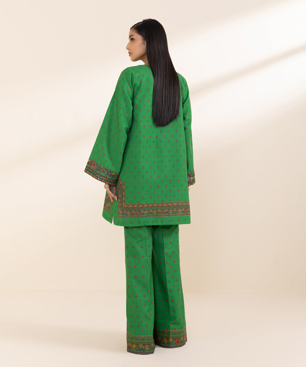 Women's Unstitched Khaddar Green Embroidered 2 Piece Suit