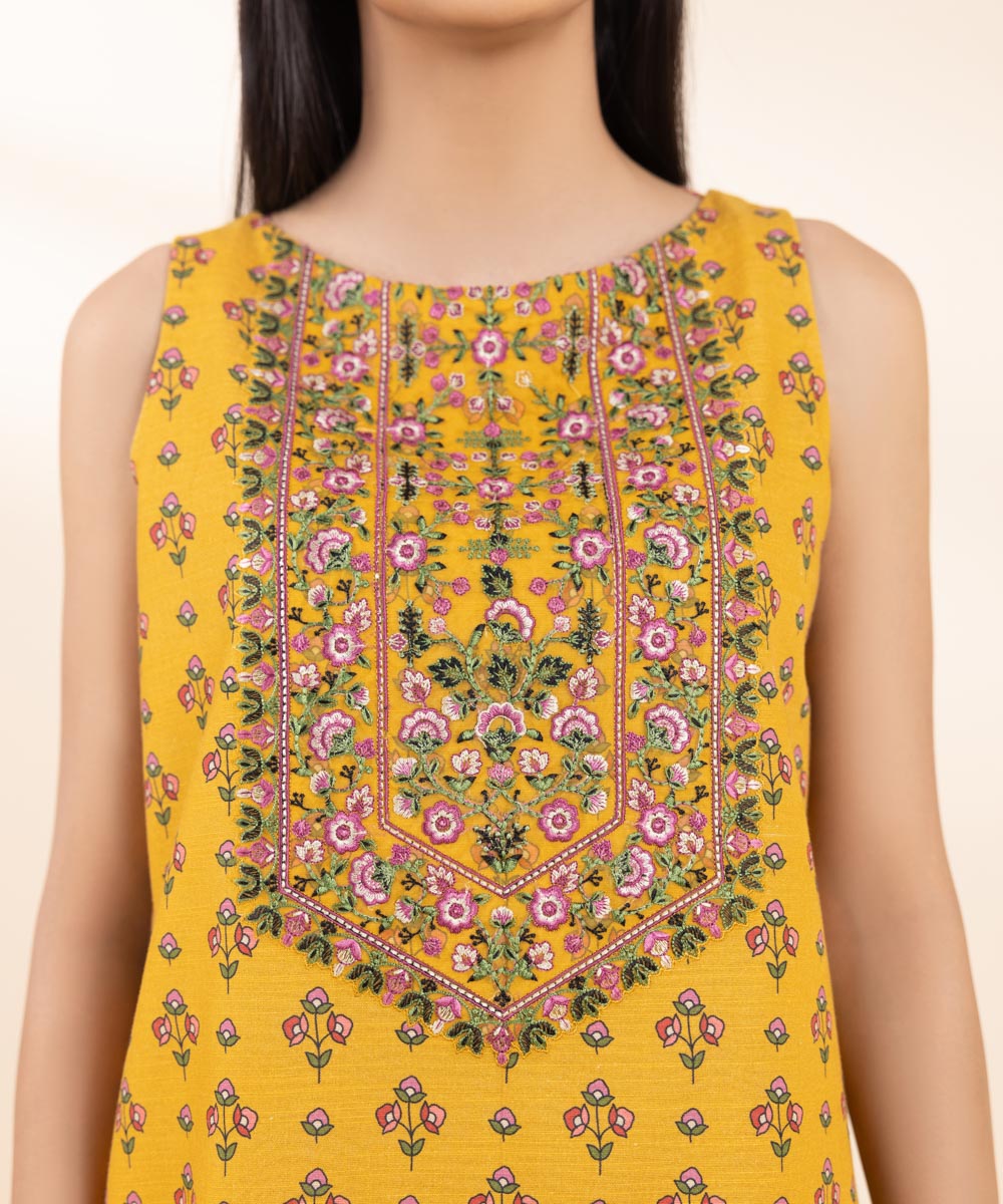 Women's Unstitched Khaddar Embroidered Yellow 2 Piece Suit