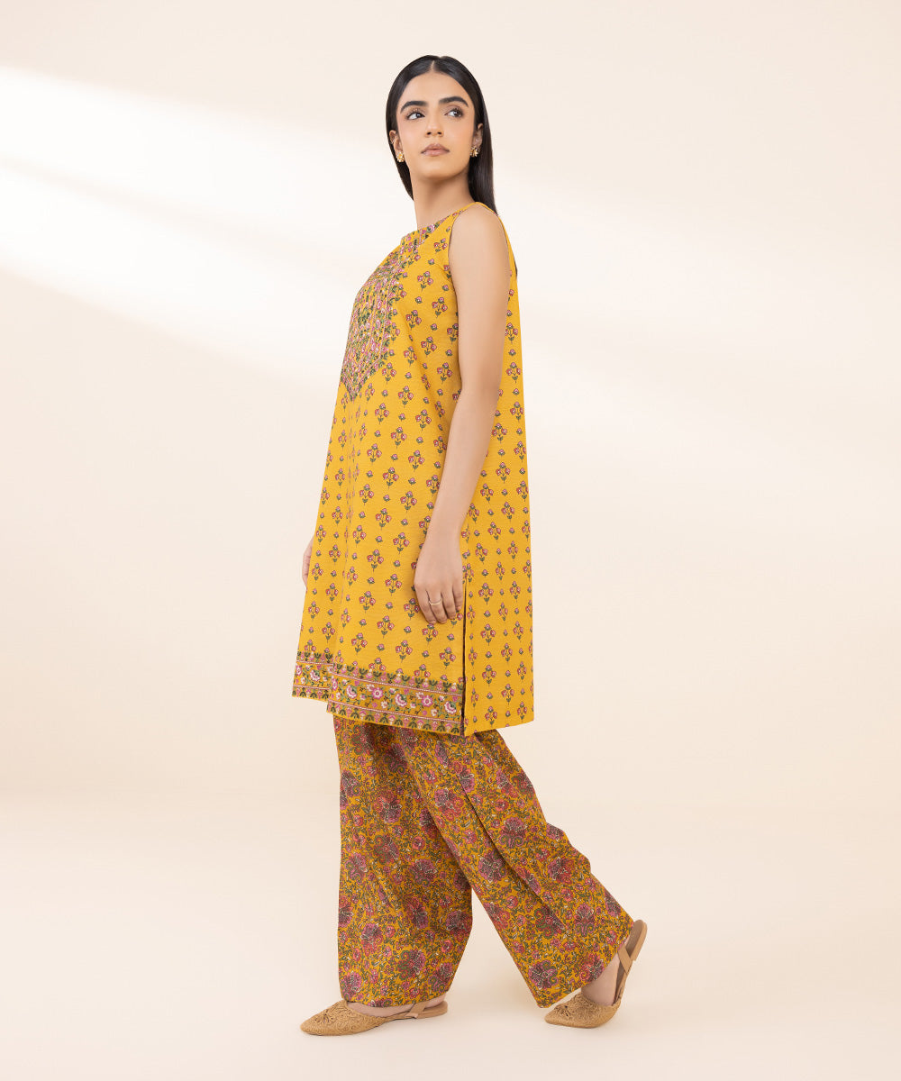 Women's Unstitched Khaddar Embroidered Yellow 2 Piece Suit