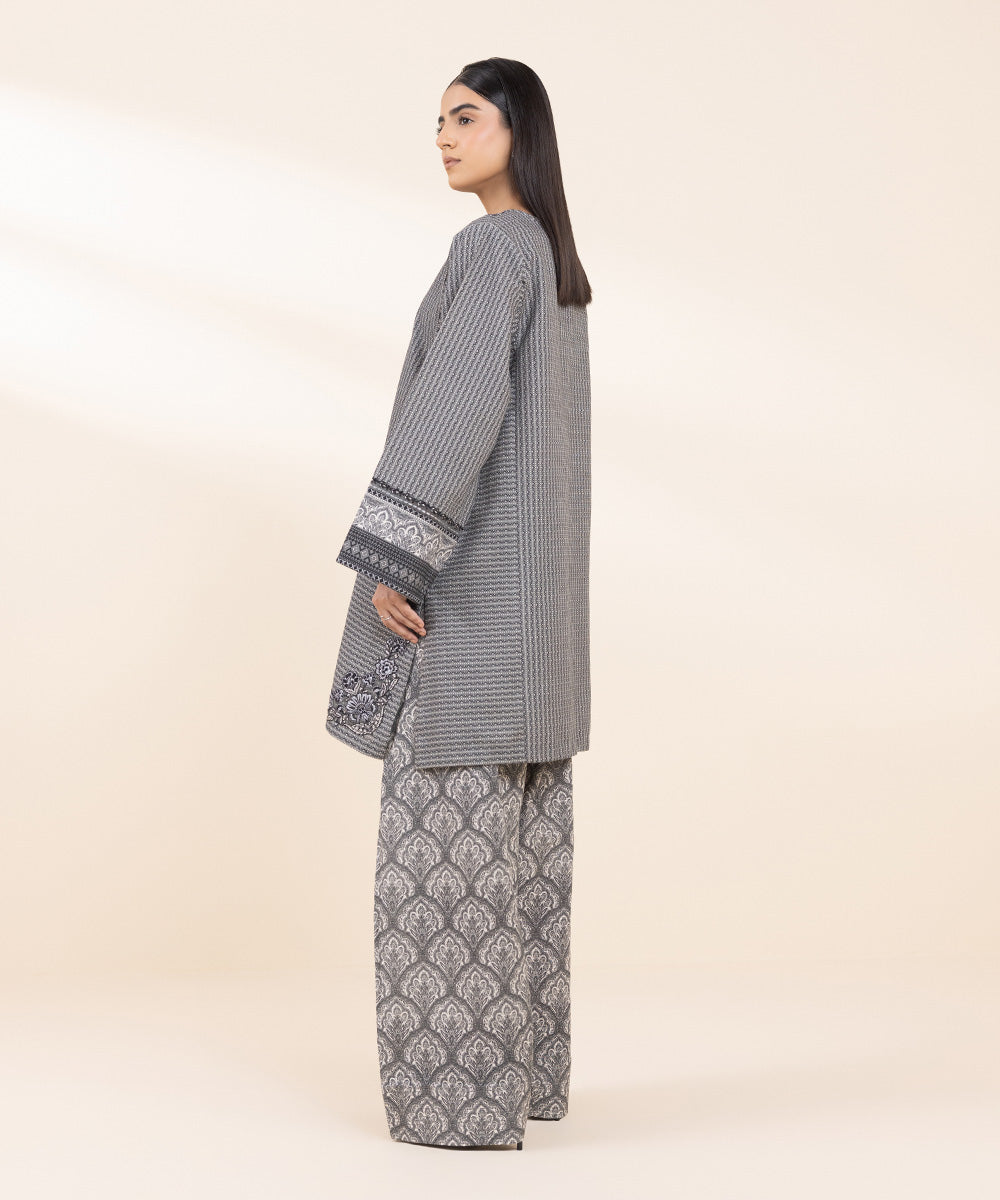 Women's Unstitched Khaddar Embroidered Grey 2 Piece Suit