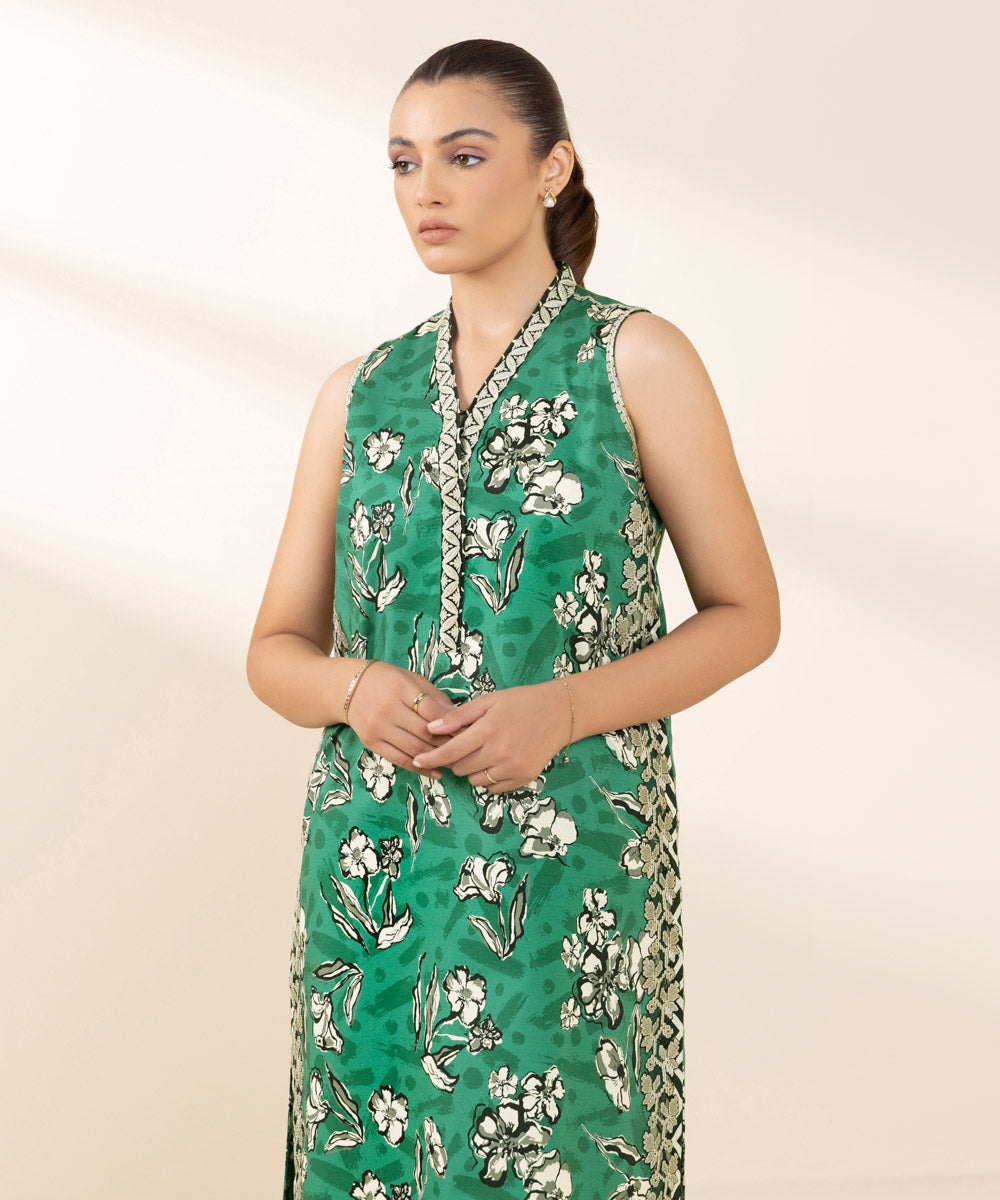 2 Piece - Embroidered Cotton Suit