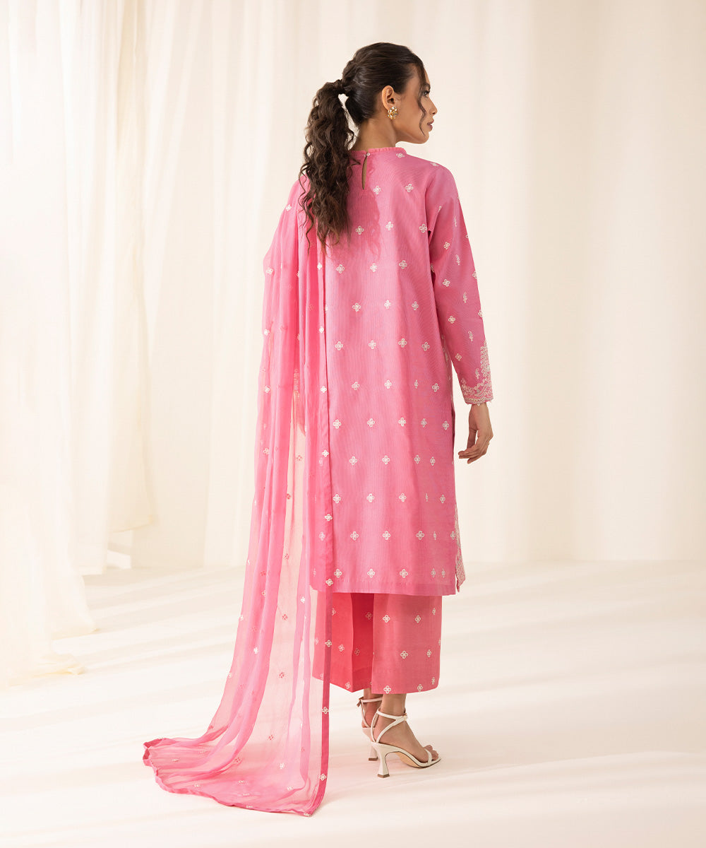 Festive Women's Unstitched Silk Cotton Net Pink 3 Piece Suit