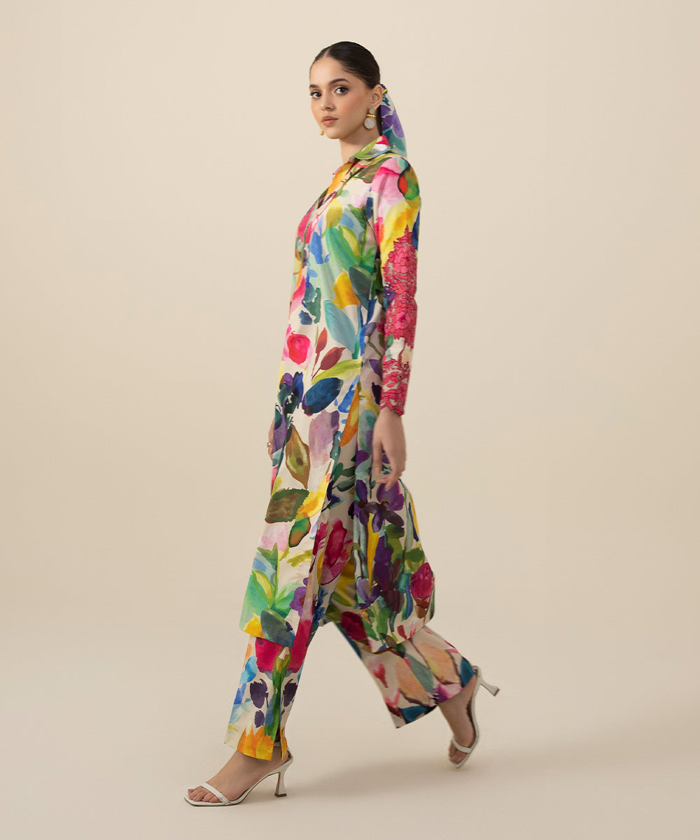 Women's Intermix Unstitched Blended Grip Silk Multi 2 Piece Suit