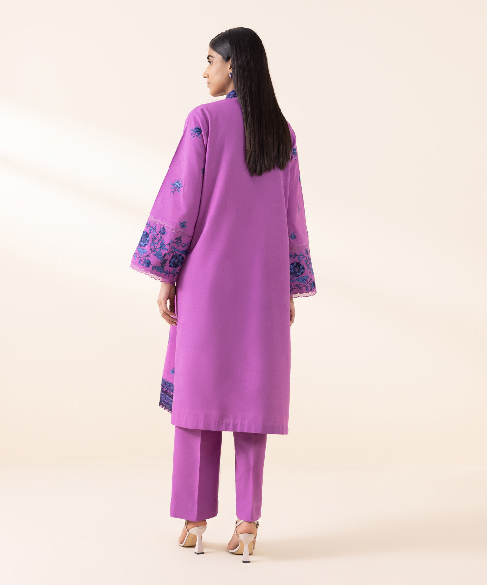 Women's Unstitched Blended Karandi Purple Embroidered 2 Piece Suit