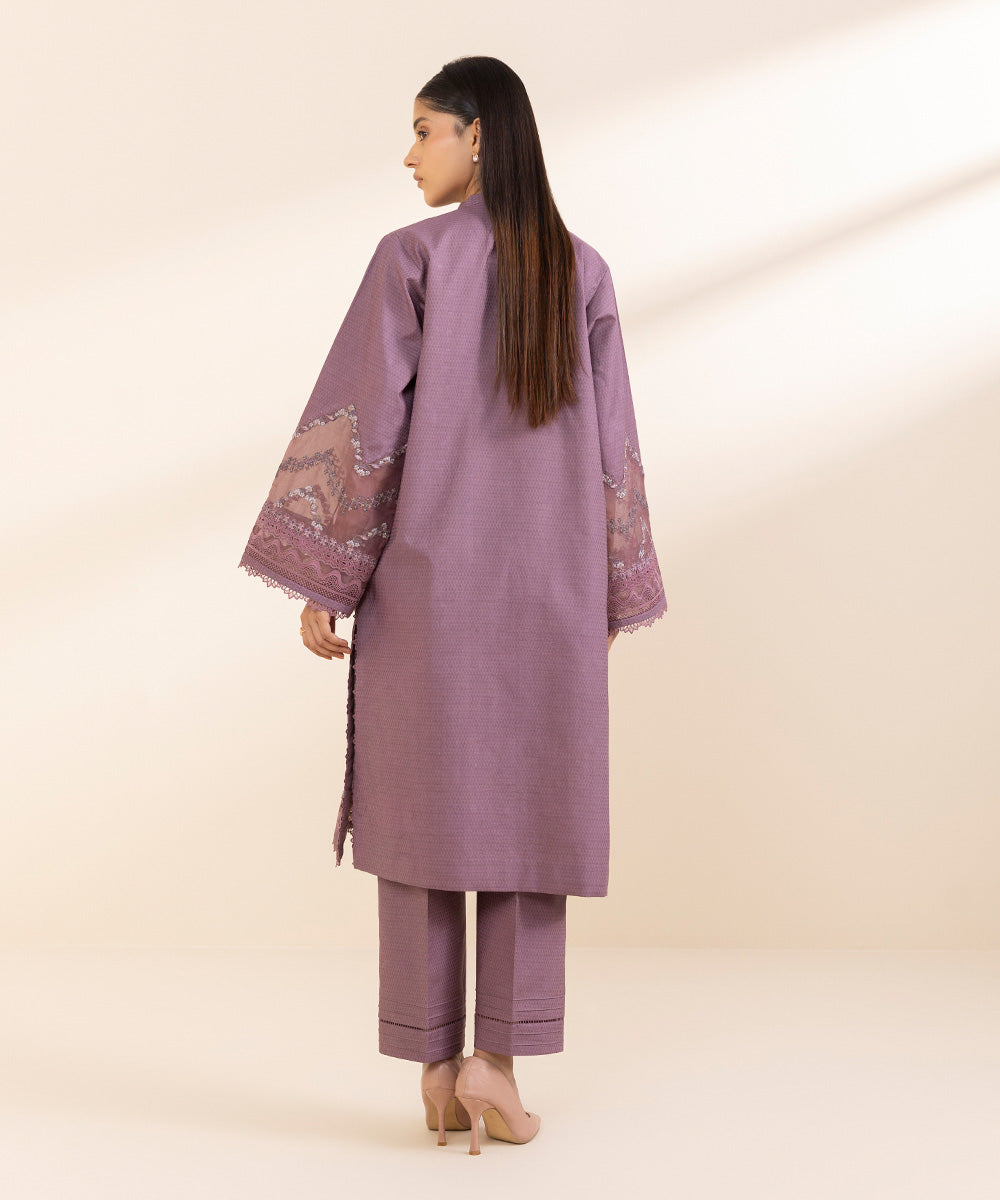 Women's Unstitched Dobby Embroidered Purple 2 Piece Suit