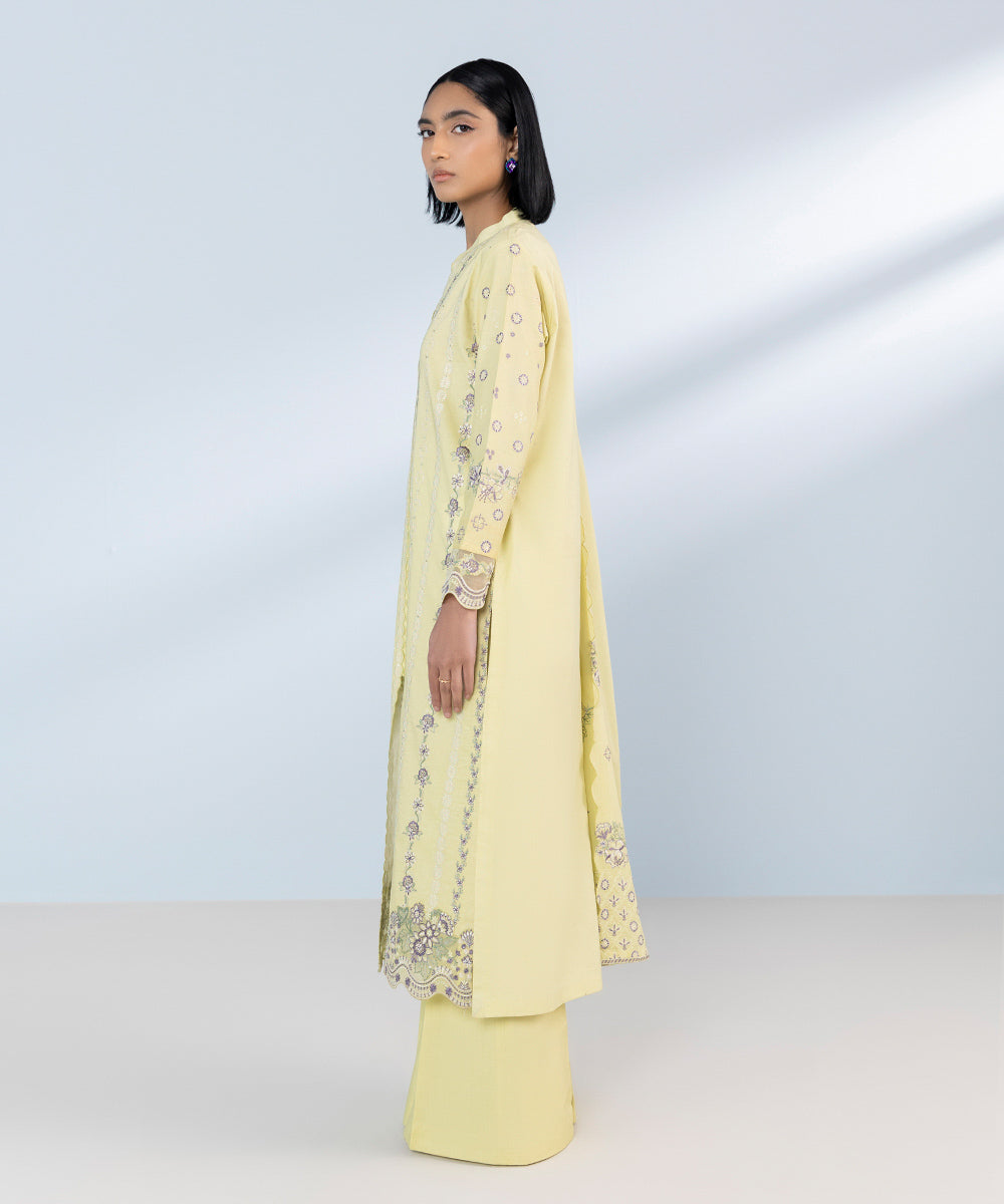 Women's Unstitched Pima Lawn Embroidered yellow 3 Piece Suit