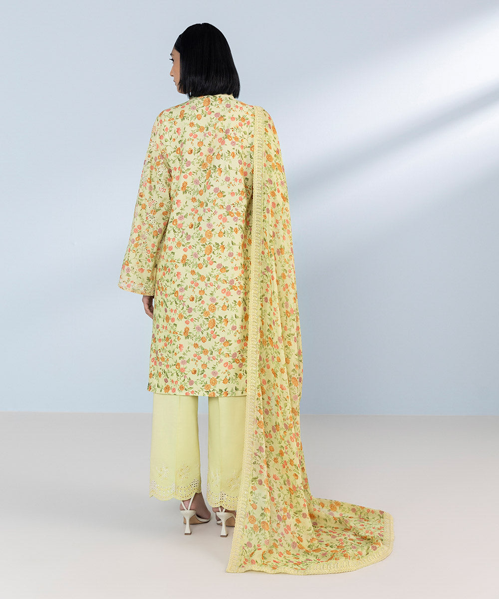 Women's Unstitched Pima Lawn Embroidered yellow 3 Piece Suit