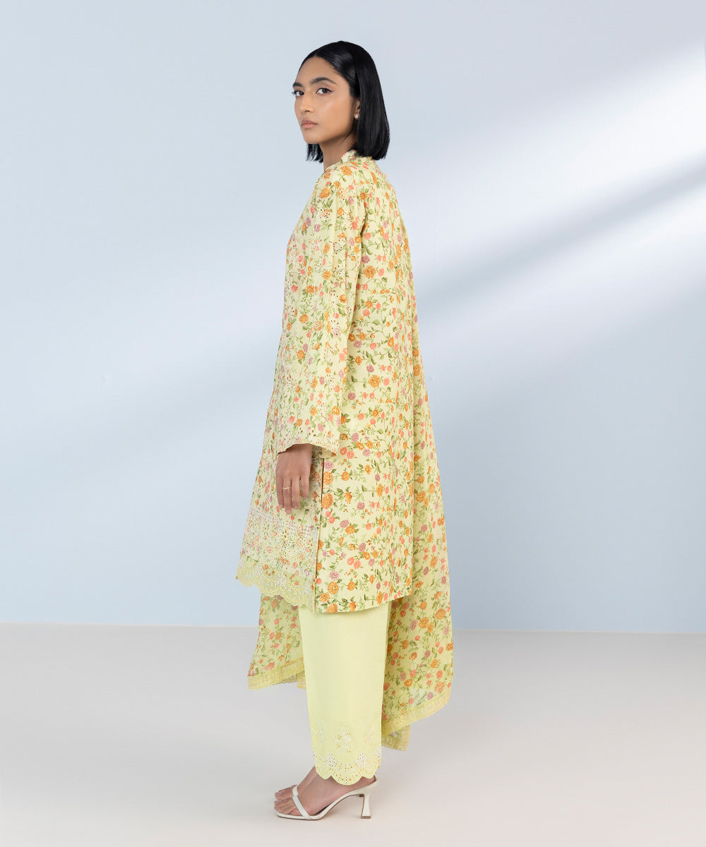 Women's Unstitched Pima Lawn Embroidered yellow 3 Piece Suit