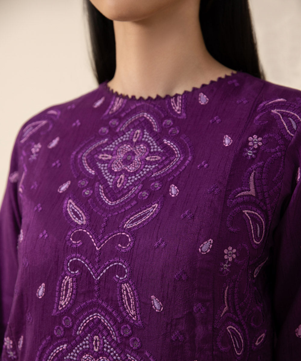 Women's Intermix Unstitched Pk Raw Silk Purple 3 Piece Suit