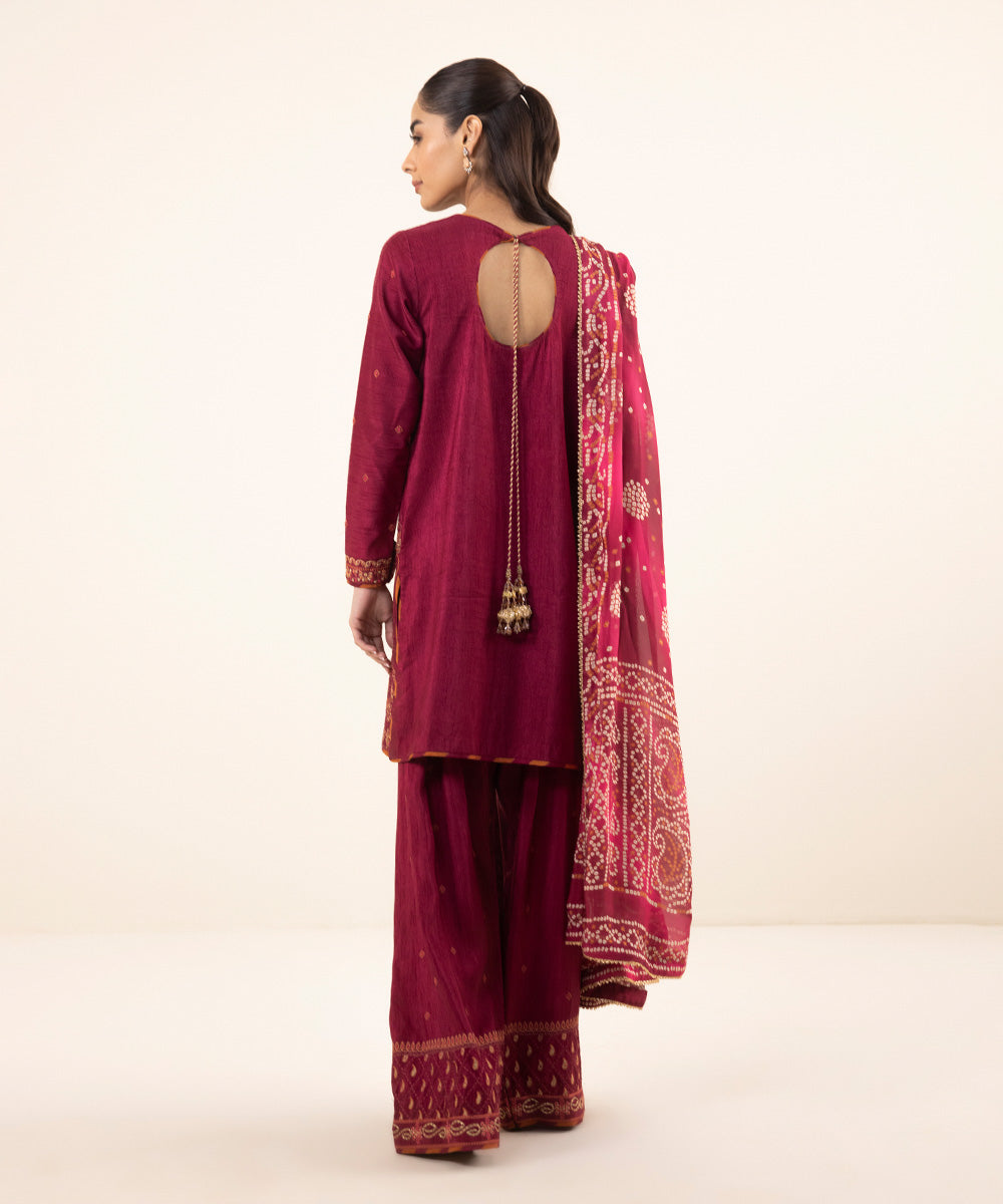 Women's Intermix Unstitched Pk Raw Silk Pink 3 Piece Suit