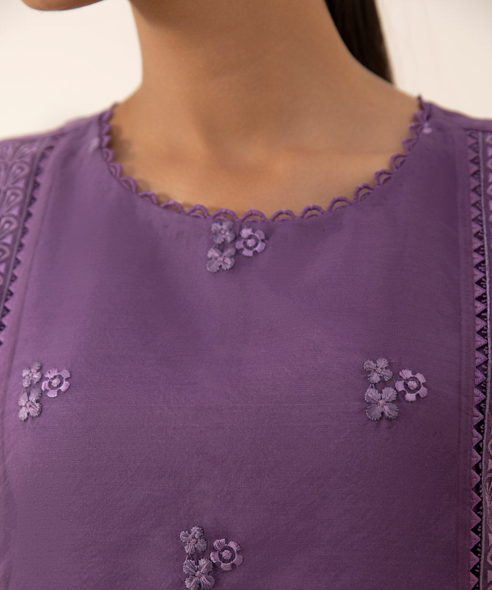 Women's Intermix Unstitched Organza Purple 3 Piece Suit