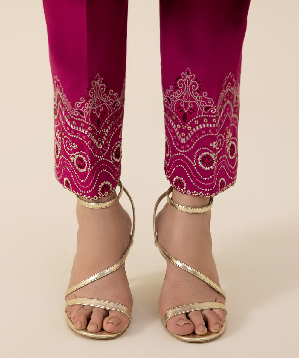 Women's Intermix Unstitched Blended Viscose Khaddi Net Pink 3 Piece Suit