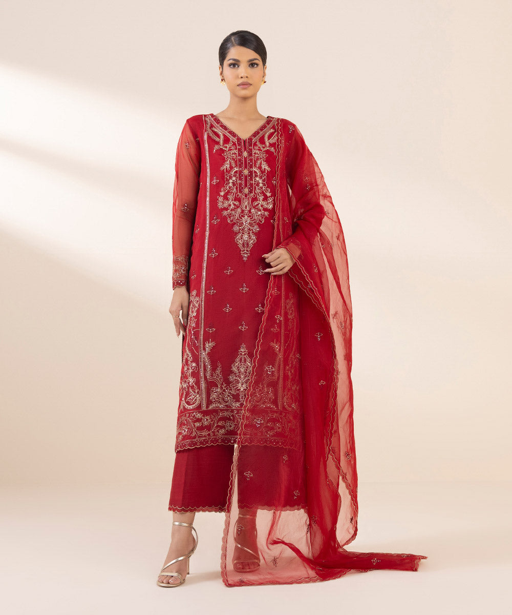 3 Piece - Embroidered Organza Suit