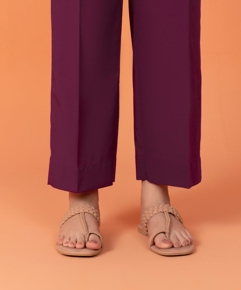 Women's Intermix Pret Solid Cambric Purple Trousers